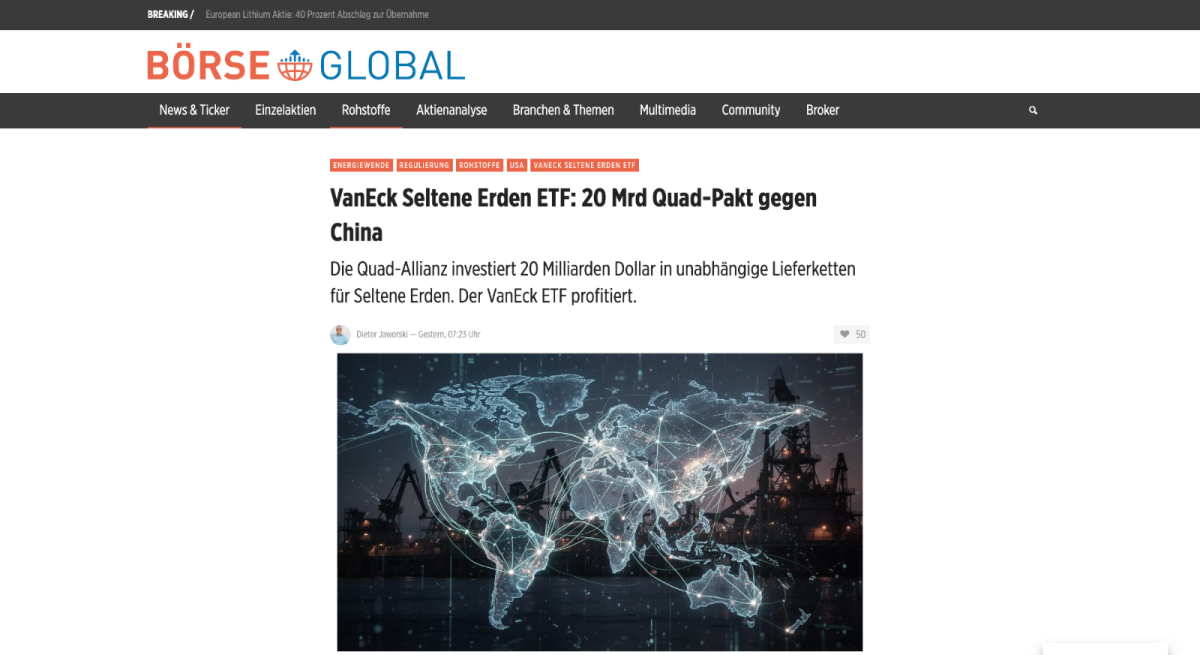 Die Quad-Allianz investiert 20 Mrd. Dollar in unabhängige Lieferketten für Seltene Erden.
