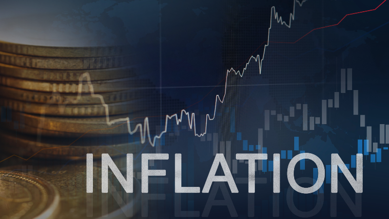 Grafik zu den Risiken durch Inflation mit Münzen und Kursdiagramm.