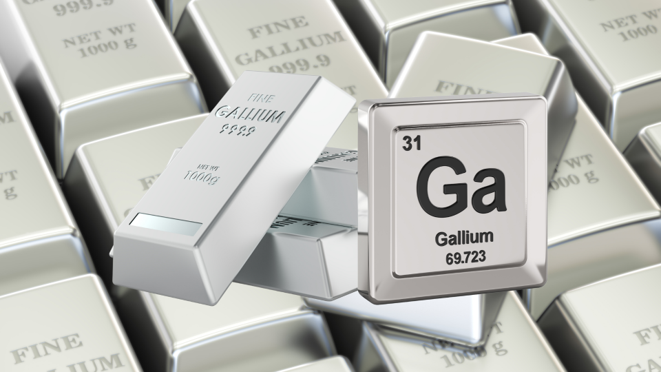 Gallium Barren und Periodensystem-Symbol zeigen das wertvolle Gallium Metall.