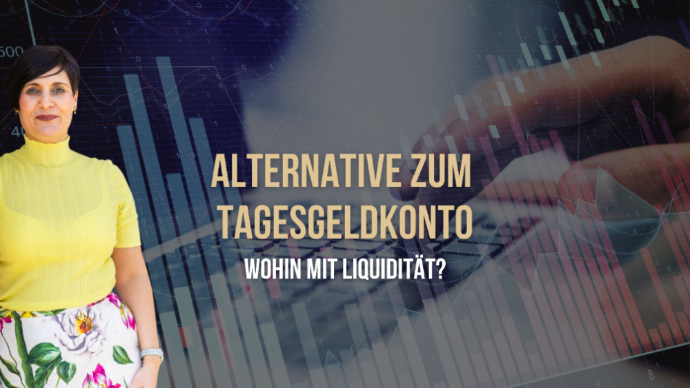 Grafik zur Alternative zum Tagesgeldkonto mit Finanzdaten und liquiditätsrelevanten Fragen.
