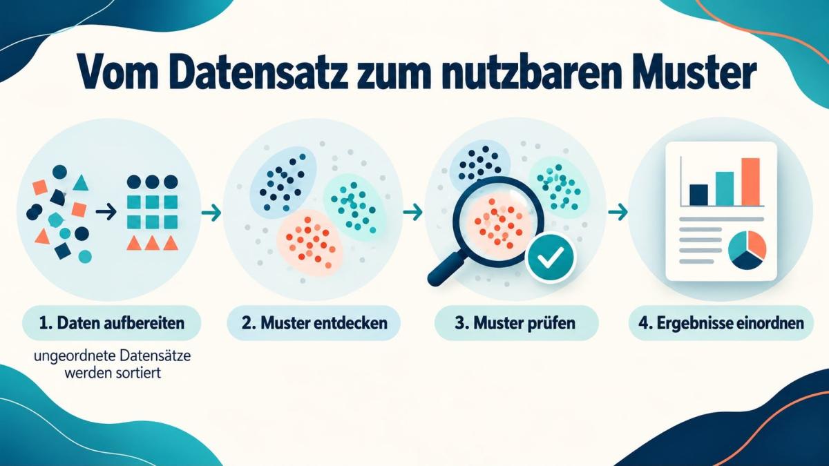 Grafik zeigt den Prozess vom Datensatz zum nutzbaren Muster im Data Mining.