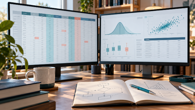 Doppelmultipost mit SPSS-Hilfe zur Datenanalyse und Auswertung.