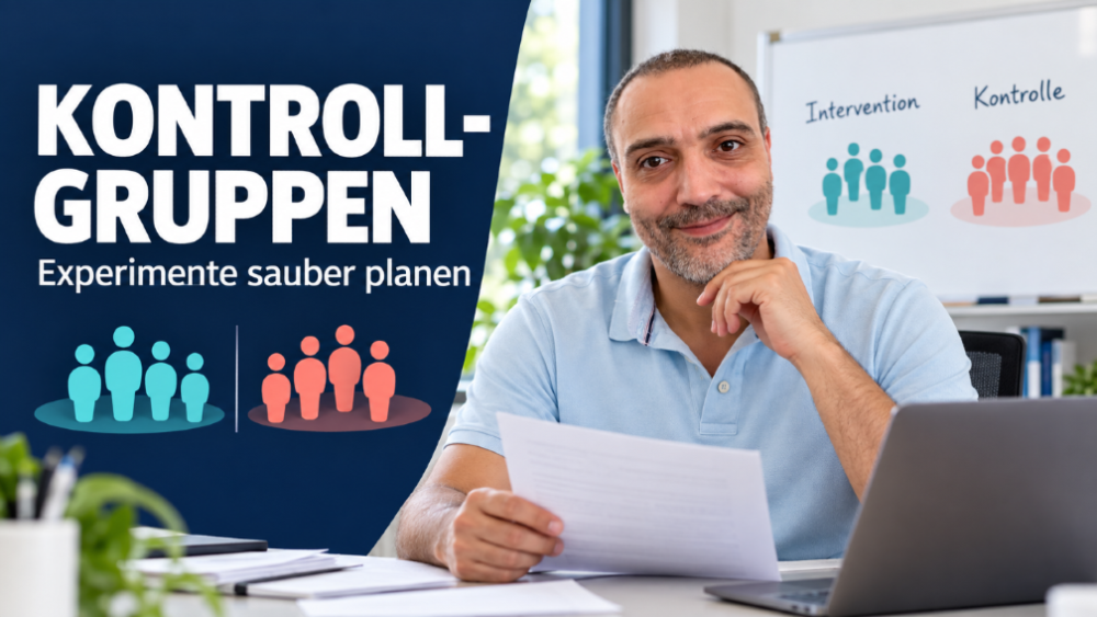 Mann plant Experimente mit Kontrollgruppen zur sauberen Versuchsplanung.