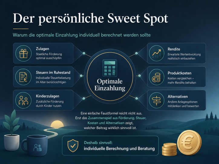 Grafik zeigt den persönlichen Sweet Spot für die optimale Einzahlung in die Altersvorsorge.
