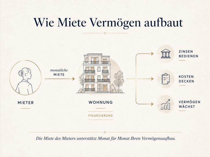 Infografik zur vermieteten Immobilie und wie Miete Vermögen aufbaut.