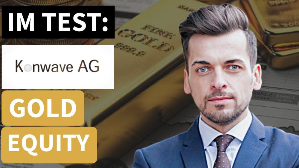 Mann mit Anzug vor Goldbarren, Thema Konwave Gold Equity.