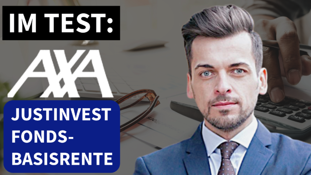 Mann in Anzug mit Fokus auf die AXA JustInvest Fonds-Basisrente im Test.