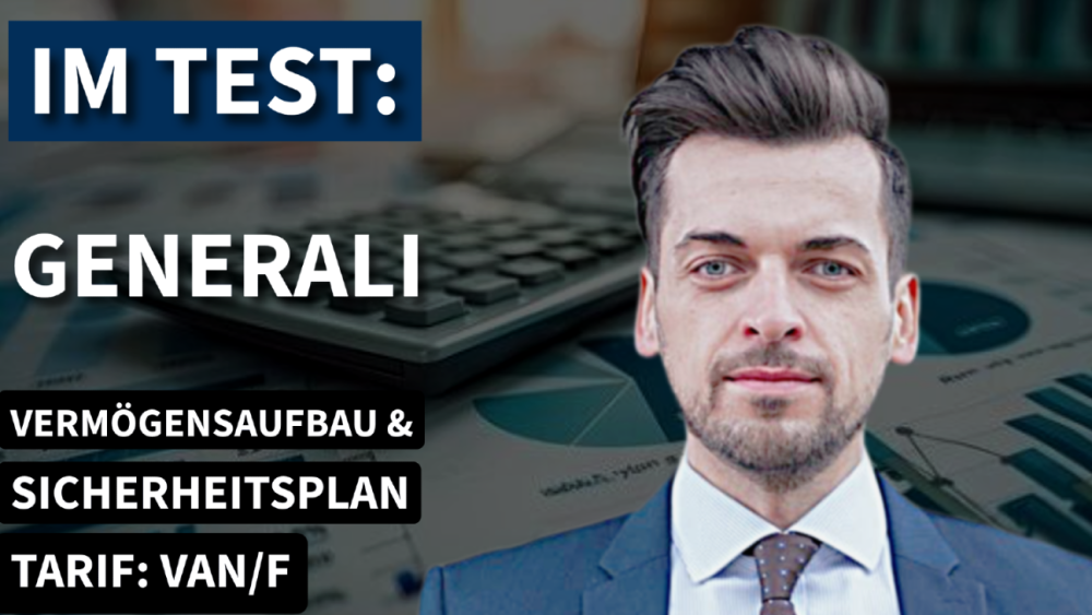 Ein Mann im Anzug vor Finanzunterlagen zum Generali Vermögensaufbau Sicherheitsplan, Tarif VAN/F.