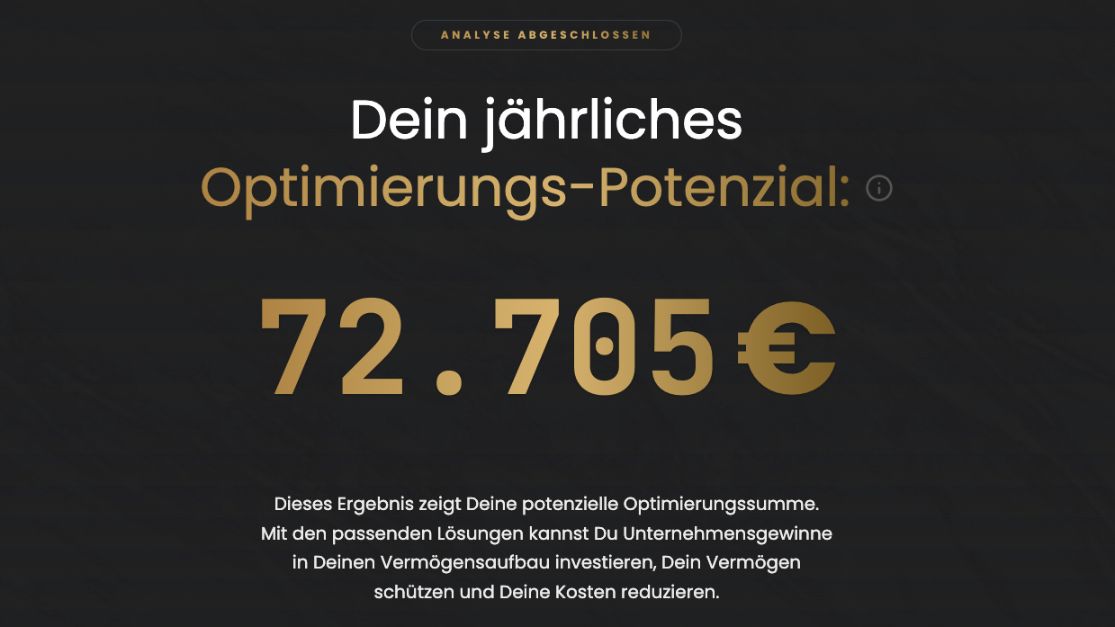 Jährliches Optimierungs-Potenzial von 72.705 € für Unterstützungskassen.