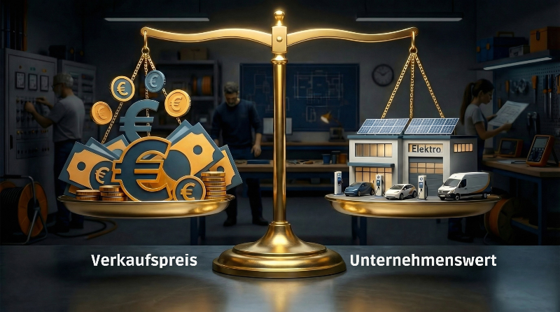 Gleichgewicht zwischen Verkaufspreis und Unternehmenswert im Handwerk.