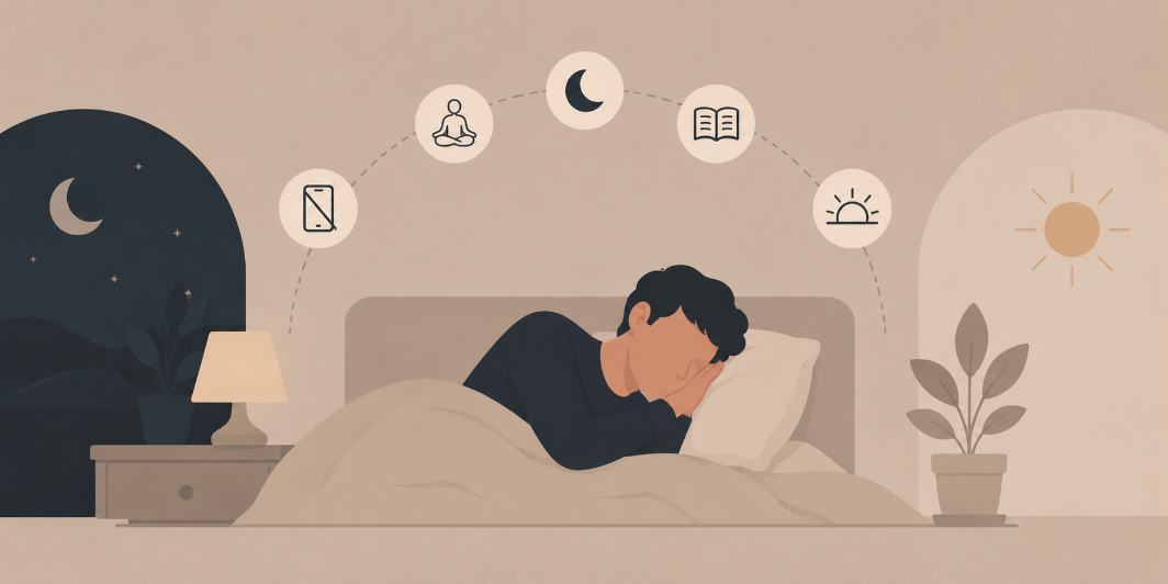 Mensch schläft im Bett und strebt eine bessere Schlafqualität an.