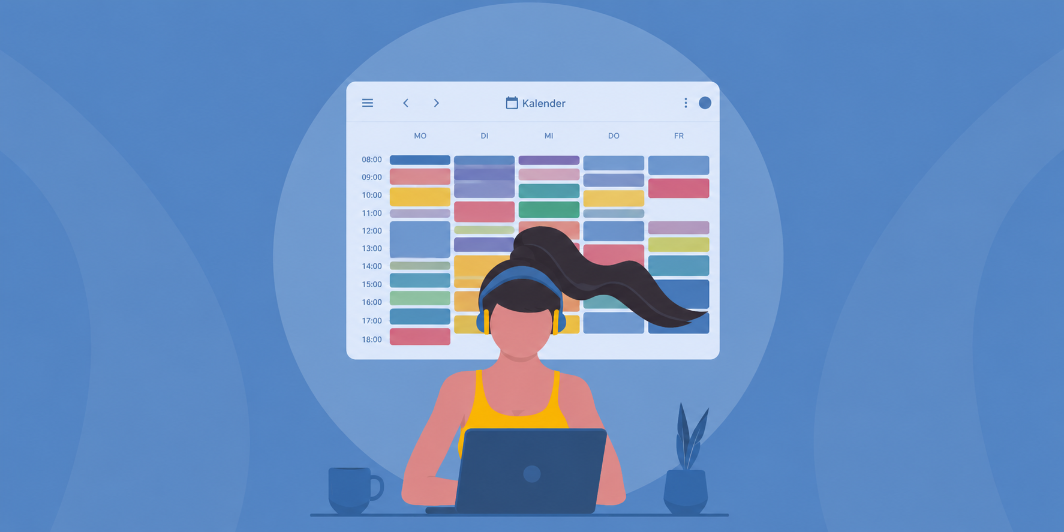 Produktive Person am Computer zeigt Selbstmanagement und Pausen im Alltag.