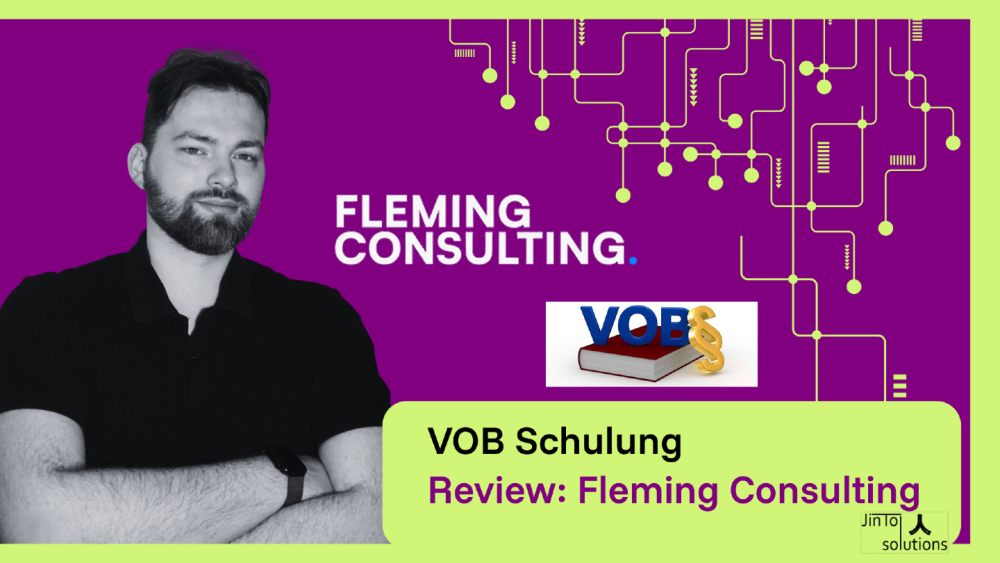 Mann präsentiert VOB Schulung im Review über Fleming Consulting.