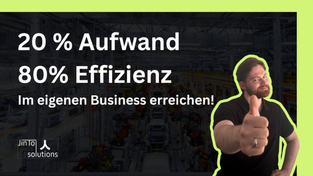 Mann mit Daumen hoch zeigt das Pareto-Prinzip: 20 Prozent Aufwand, 80 Prozent Effizienz.