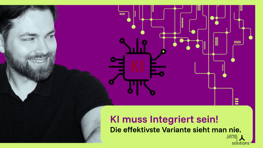 Ein Mann lächelt neben einer Grafik, die das Konzept unsichtbare KI visualisiert.