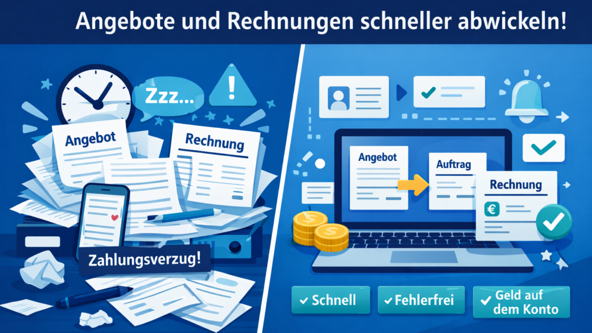 Digitale Angebote und Rechnungen sparen Zeit, reduzieren Fehler und sorgen für schnellere Zahlungseingänge.