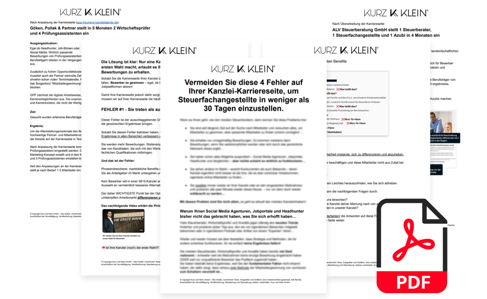 Vermeiden Sie diese 4 Fehler auf Ihrer Kanzlei-Karriereseite, um Steuerfachangestellte in weniger als 30 Tagen einzustellen.