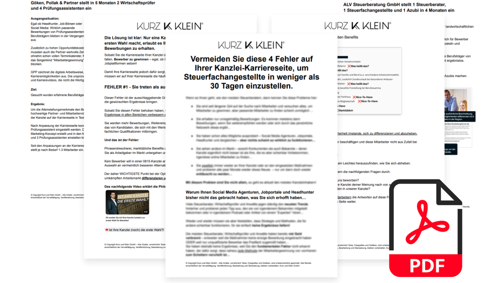 Vermeiden Sie diese 4 Fehler auf Ihrer Kanzlei-Karriereseite, um Steuerfachangestellte in weniger als 30 Tagen einzustellen.