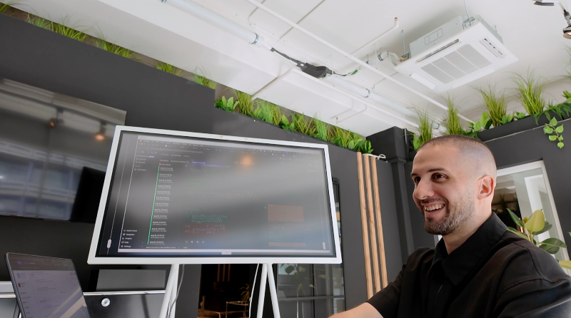 Mitarbeiter bei der Arbeit mit Künstlicher Intelligenz an einem Bildschirm.