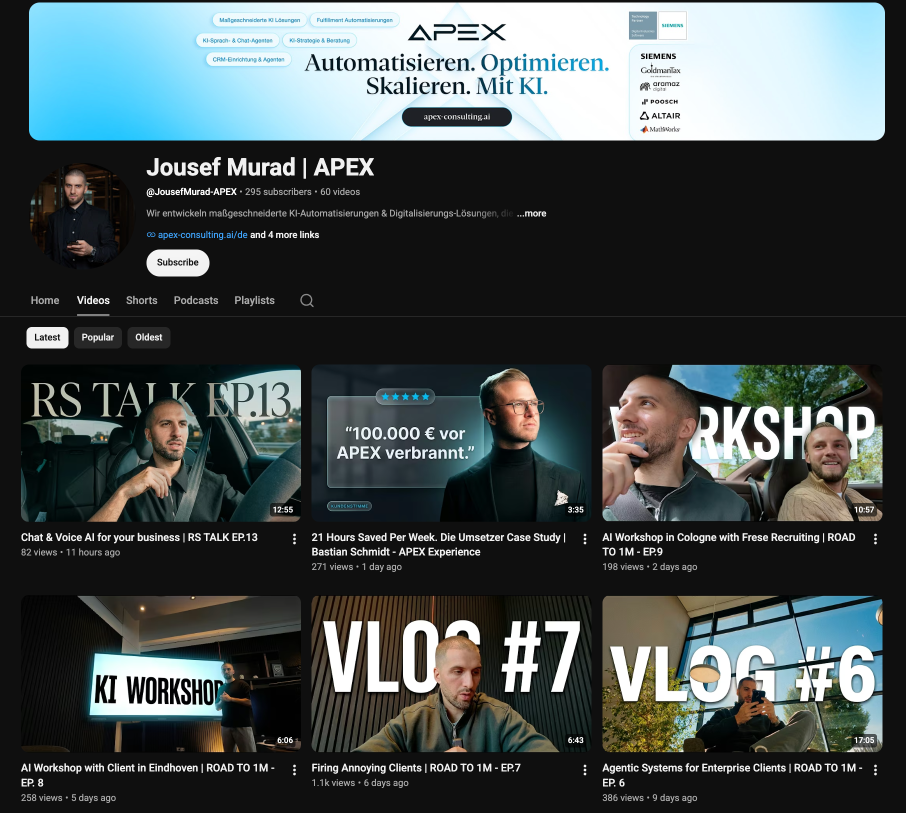 YouTube-Kanal von APEX über den KI Transformationsprozess in Unternehmen.