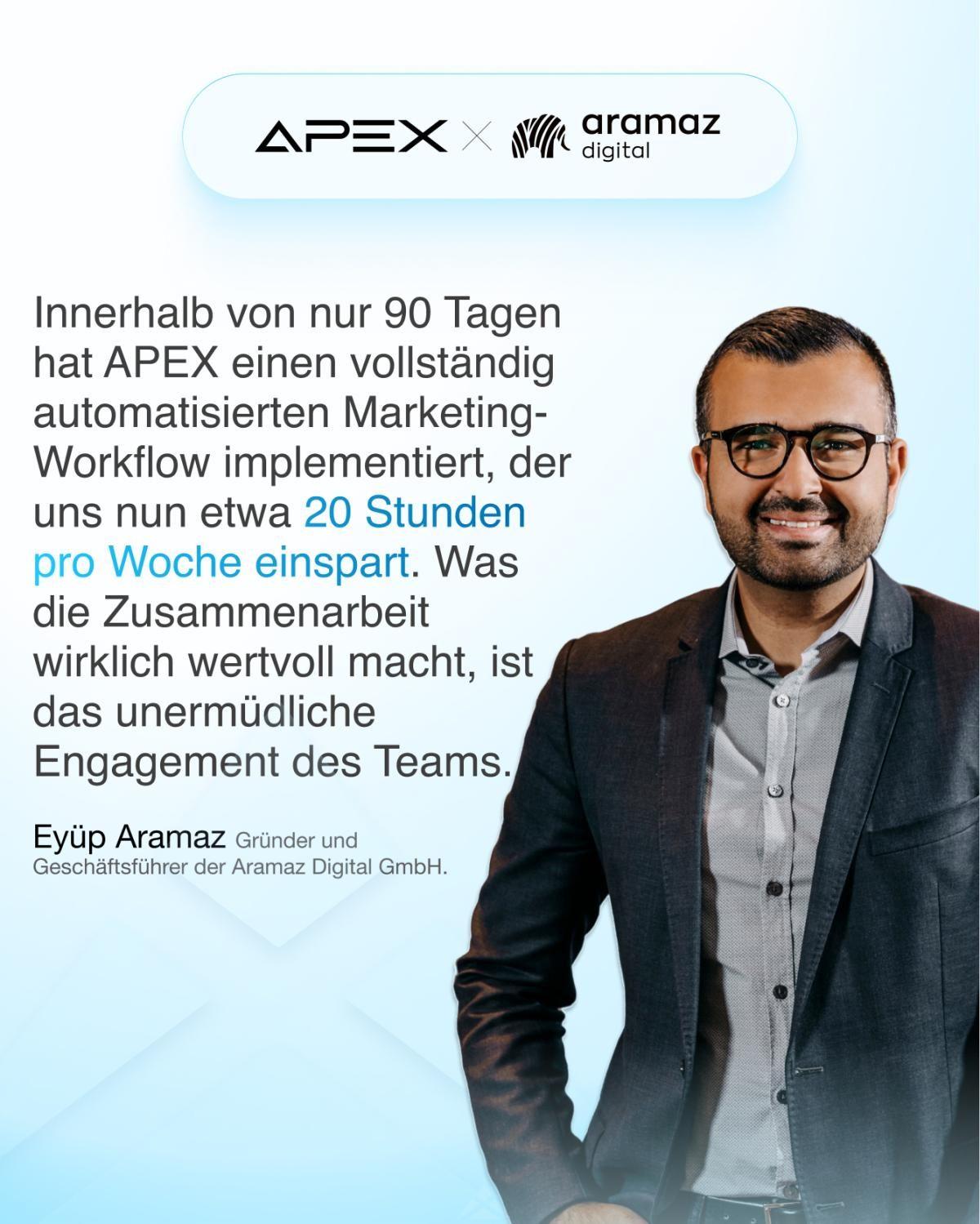 Eyüp Aramaz von Aramaz Digital präsentiert den automatisierten Marketing-Workflow von APEX.