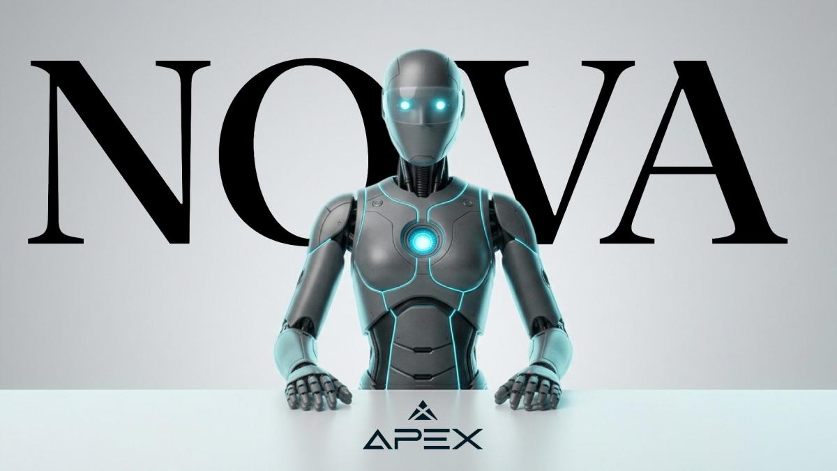 Ein futuristischer Roboter namens Nova symbolisiert KI-gestütztes Wissensmanagement.