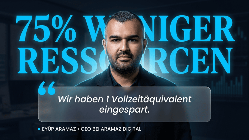 Mann präsentiert den Erfolg von KI in Unternehmen mit 75% weniger Ressourcen.