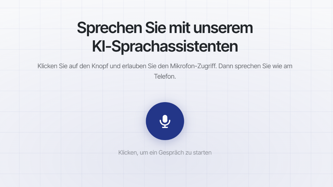 Interaktive Oberfläche für den KI-Sprachassistenten mit Mikrofon-Symbol.