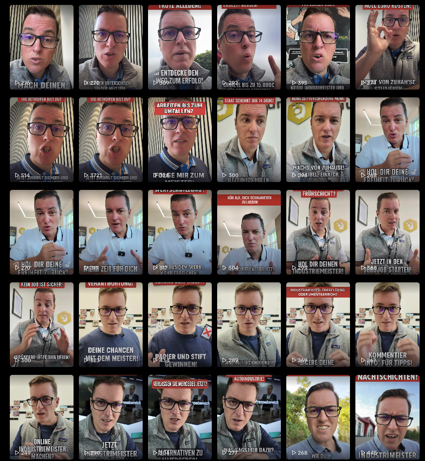 Mit unserem KI-gestützten Content-System produzieren Kunden in Stunden, was früher Wochen dauerte: Hunderte Videos, automatisch veröffentlicht auf allen Kanälen – und sparen dabei mehrere tausend Euro im Monat - Quelle: Bildungsfabrik