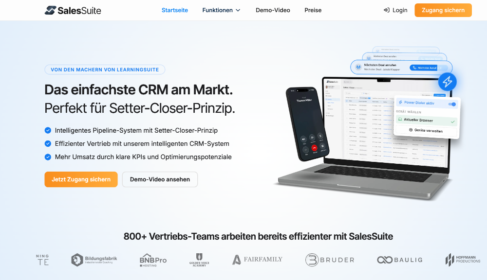 Das SalesSuite CRM auf einer Bildschirmoberfläche zeigt Automatisierungsfunktionen.
