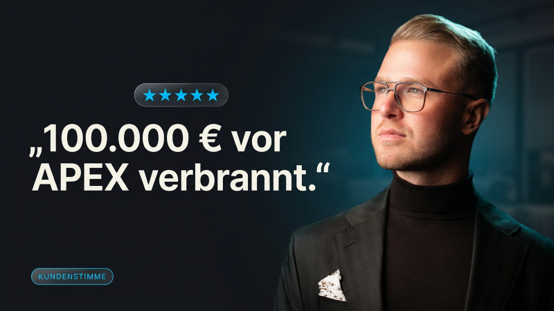 Mann mit Brille spricht über seine Erfahrungen mit Apex und 100.000 Euro Verlust.