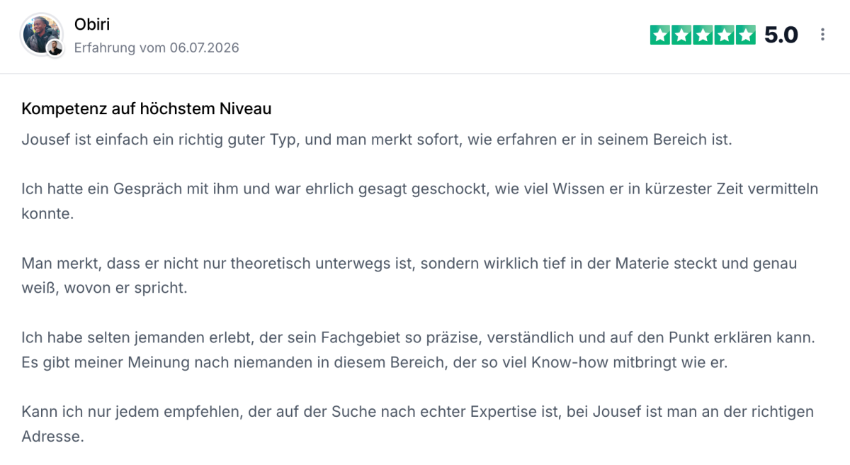 Erfahrungsbericht über kompetente Beratung von Jouset auf höchstem Niveau.