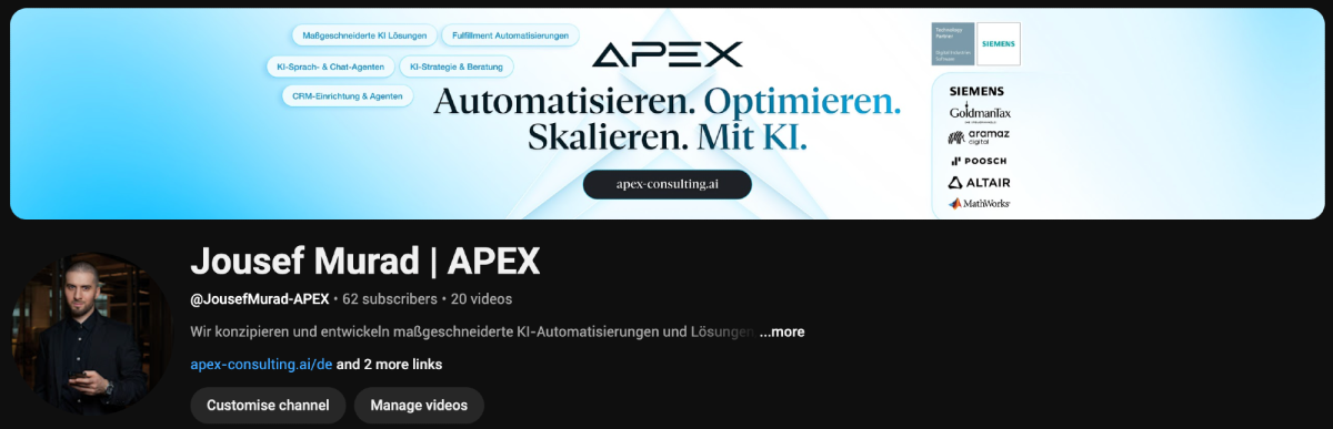 Auf unserem YouTube-Kanal teilen wir jede Woche bis zu drei neue Videos rund um die Welt der künstlichen Intelligenz. Freu dich auf praxisnahe Insights, konkrete Tool-Empfehlungen, ehrliche Einschätzungen zu den neuesten AI-Trends sowie das Aufdecken von Mythen und Hypes rund um KI. Das Ziel: komplexe Technologien verständlich machen und zeigen, wie Unternehmen KI gewinnbringend im Alltag einsetzen können.