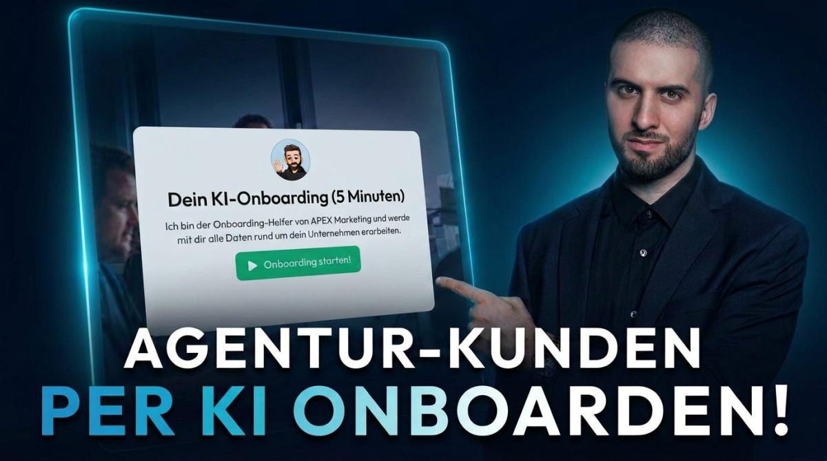 Eine Person zeigt ein KI-Onboarding-Layout für Agenturen.