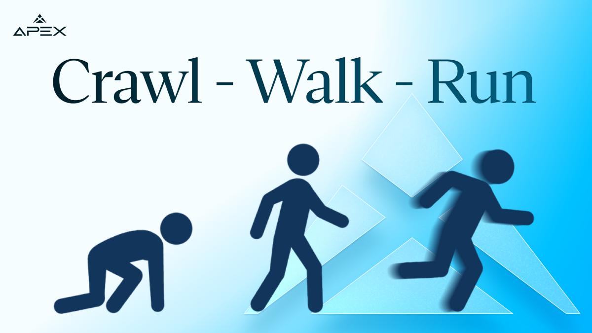 Crawl bedeutet: Erste einfache KI-Anwendungen testen, kleine Prozesse automatisieren und schnelle, risikoarme Quick Wins erzielen.