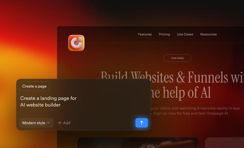 Onepage AI verwandelt Ideen in vollständige Websites und Funnels in unter einer Minute – ohne Code, ohne komplexe Tools. Die Plattform kombiniert Geschwindigkeit, Designqualität und integrierte Marketingfunktionen, damit Unternehmen schneller live gehen und direkt skalieren können. So wird AI vom netten Feature zum echten Wettbewerbsvorteil im Online-Business. (Bildquelle: Onepage)