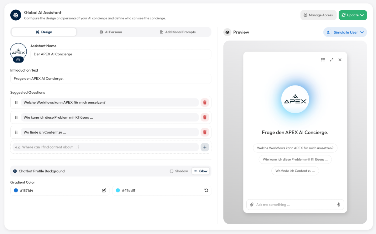 Screenshot eines Designs für eine AI-native Unternehmen Beratung mit APEX.