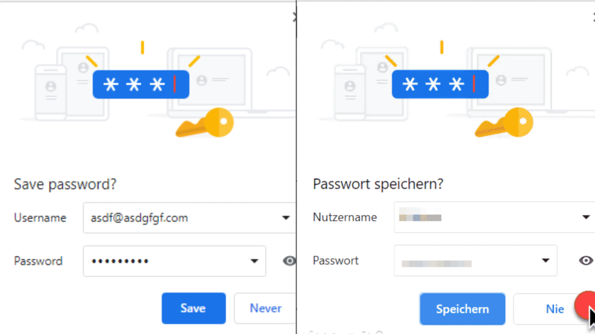 Dialogfeld zur Passwortspeicherung im Passwort Manager von Google Chrome.