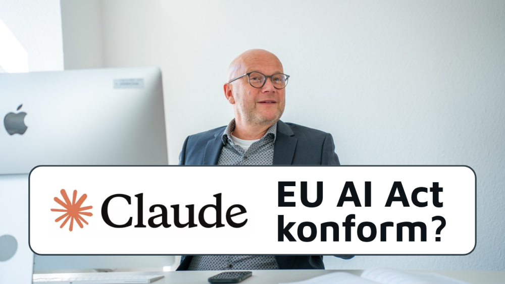 Diskussion über Claude und den EU AI Act in einem modernen Büro.