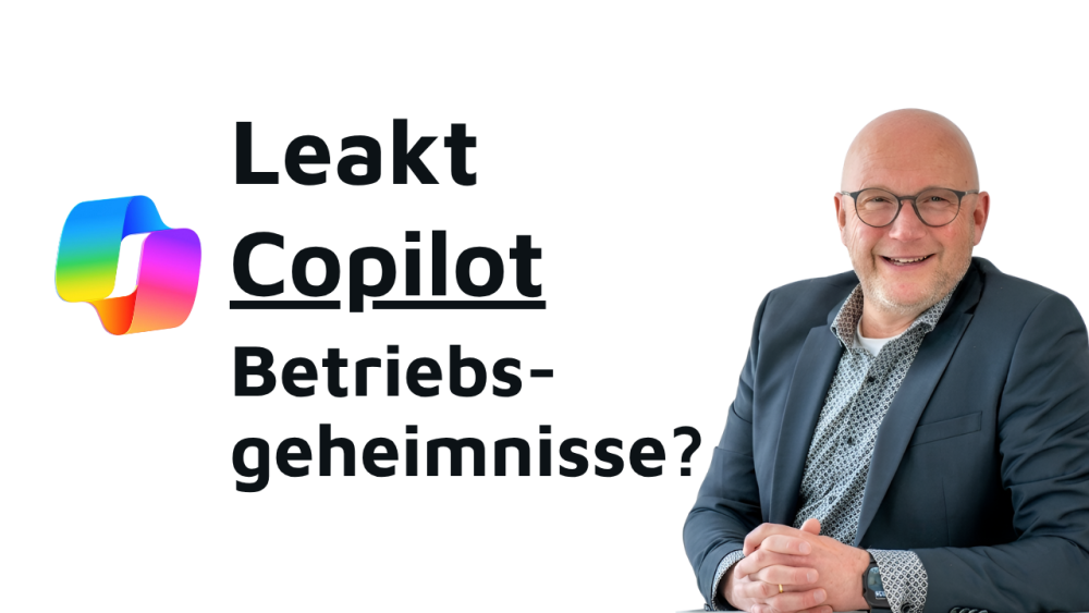 Mann diskutiert das Risiko von Copilot für Betriebsgeheimnisse.