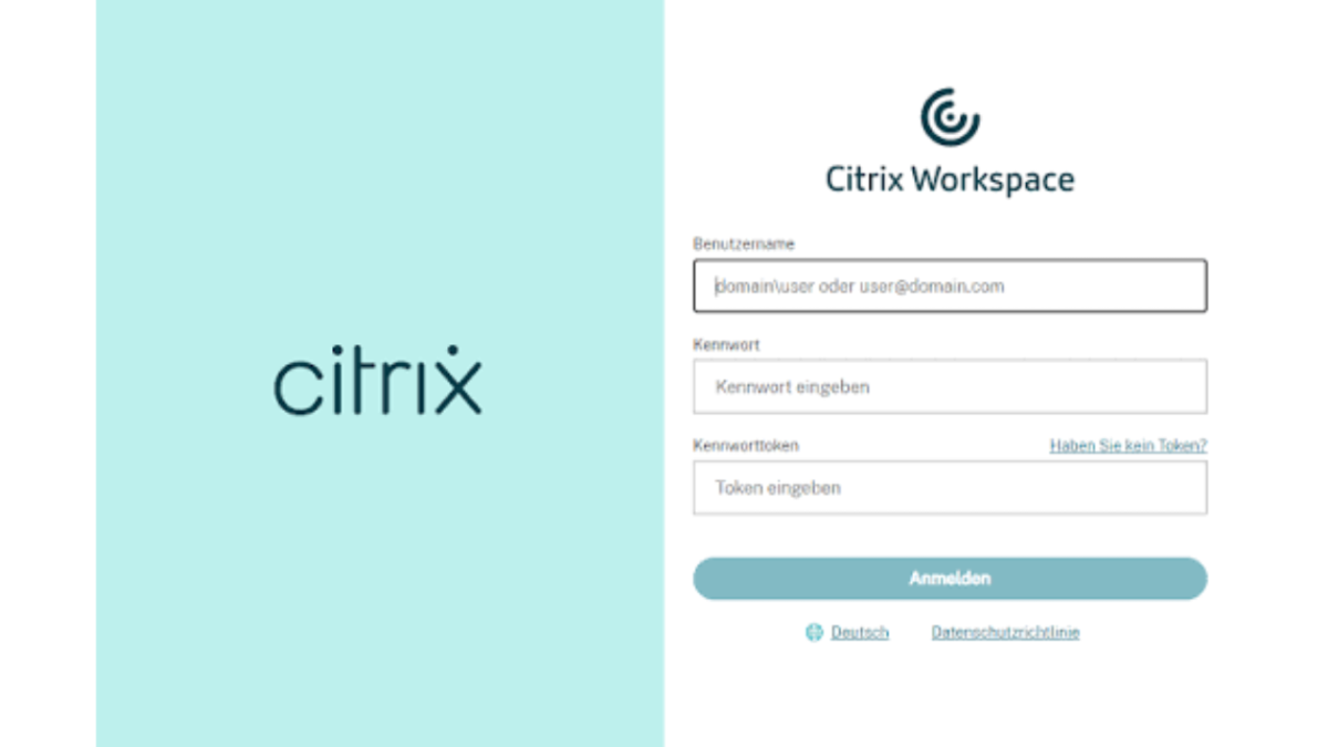 Anmeldemaske von Citrix mit Feldern für Benutzernamen und Passwort zur DSGVO-konformen Nutzung.