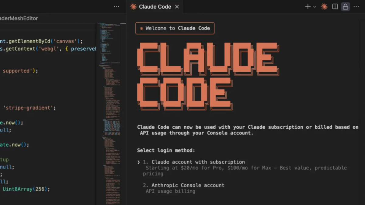 Screenshot der CLAUDE CODE-Anmeldeseite zur Nutzung der KI.
