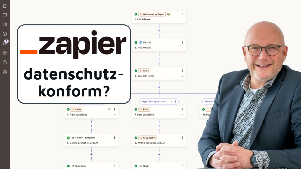 Visualisierung der Zapier-Automatisierung zur DSGVO-Konformität.