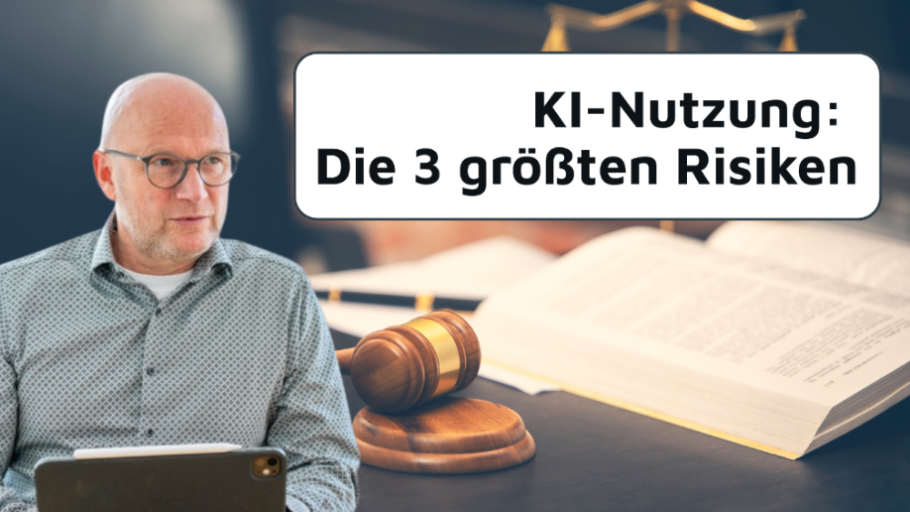 Mann mit Tablet diskutiert über KI-Nutzung und die 3 größten Risiken.