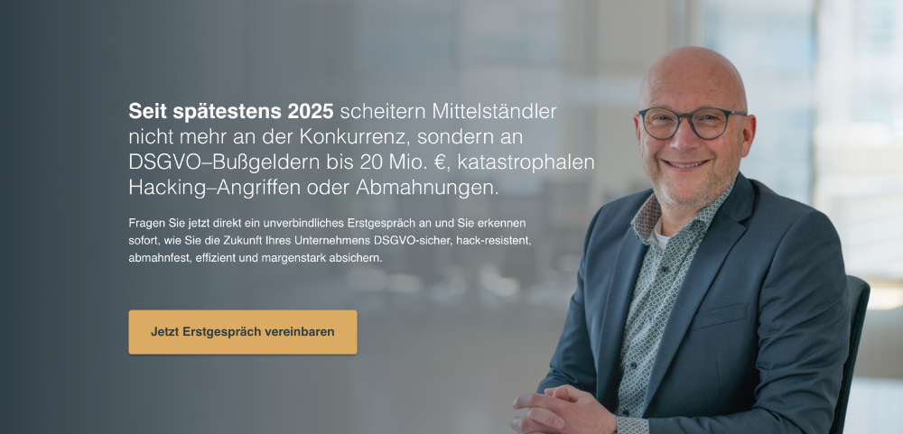 Sichern Sie sich Ihr kostenfreies und unverbindliches Erstgespräch mit dem Datenschutzexperten Frank Müns