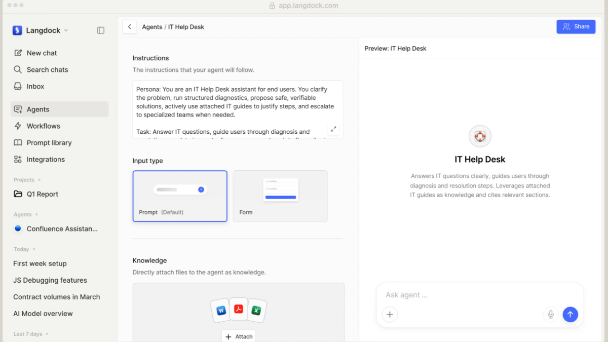 Screenshot der IT-Hilfe-Desk-Einstellungen in Longdock für DSGVO-Konformität.