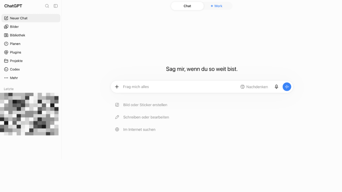 Screenshot der ChatGPT-Oberfläche mit Eingabefeld und Funktionen zur Nutzung.