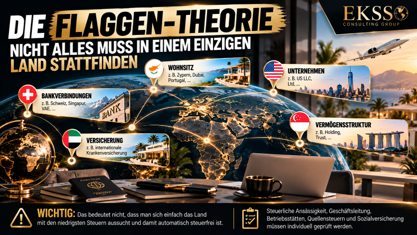 Grafik zur Flaggen-Theorie: Auswandern bedeutet nicht alles in einem Land.