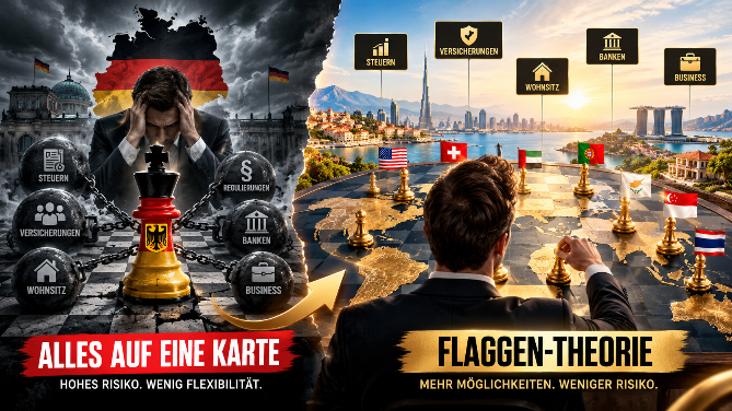 Grafik zur Flaggen-Theorie mit Fokus auf mehr Flexibilität und weniger Risiko.