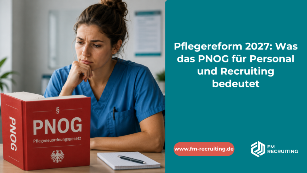 Frau mit PNOG-Buch zur Pflegereform 2027, das Personal und Recruiting betrifft.